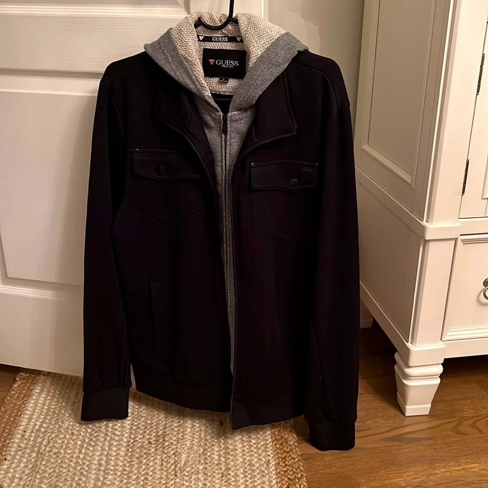 GUESS Black Jacket with Gray Hooded Liner